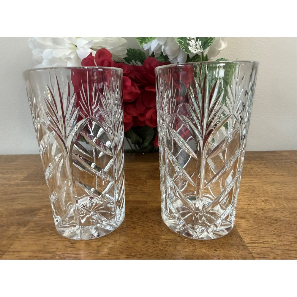 Vintage Crystal Portico Heavy‎ Cut Highball Glasses MCM Barware Retro Bar Cart